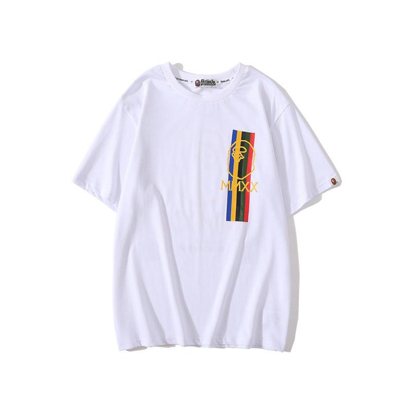 Bathing Ape T-Shirt Summer Pure Cotton Color-Striped Printing T-shirt Short Sleeve