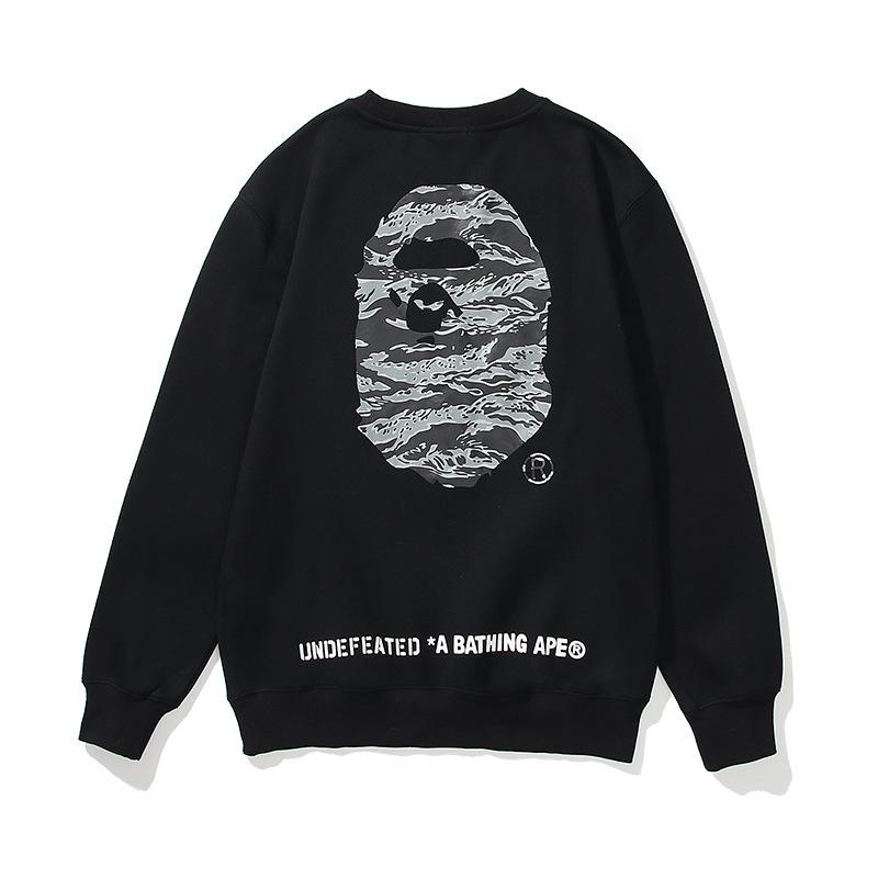 Bathing Ape Sweatshirts Printed Men's and Women's Casual Fleece-Lined Crew Neck Sweater