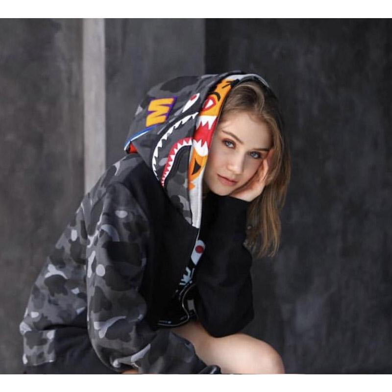 Bathing Ape Hoodie Tiger Head Shark Double Hood Sweater Camouflage Hoodie Youth Hooded Sweater Casual Coat