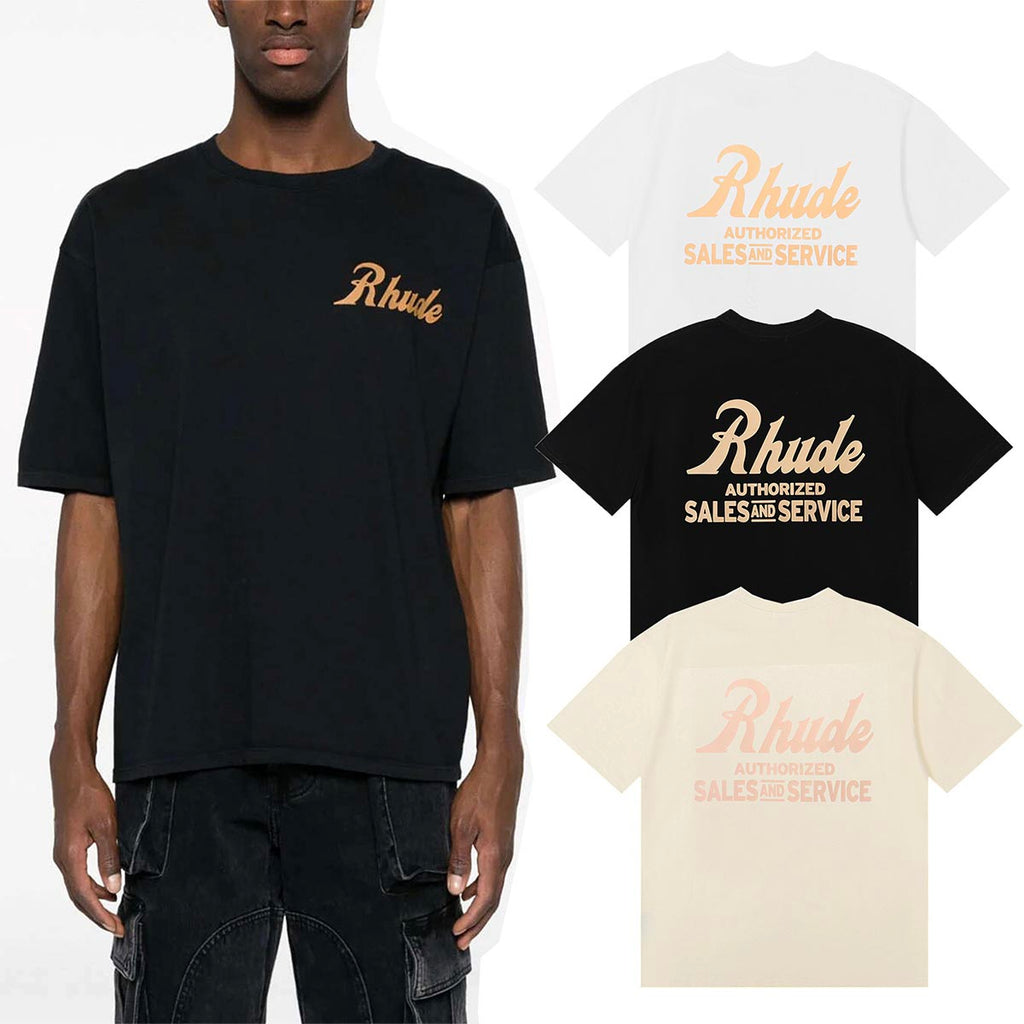 Rhude T-shirts Letter Printed Cotton Casual Short Sleeve Men and Women