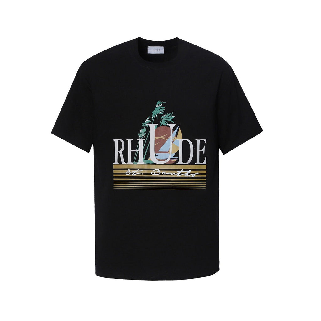 Rhude T-shirt Sailing Coconut Tree Print Short Sleeve T-shirt