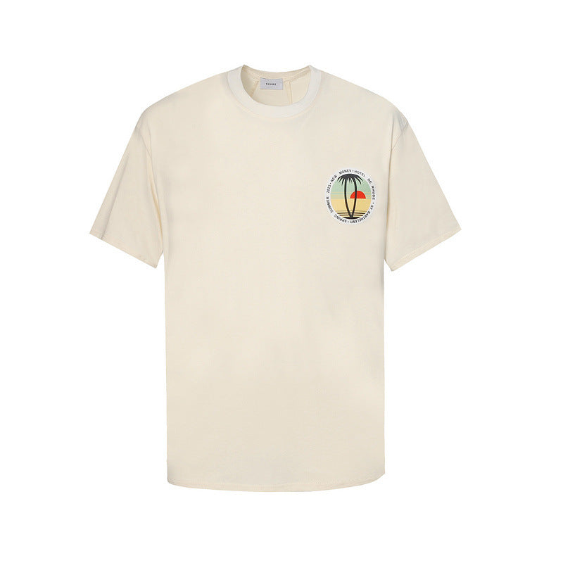 Rhude T-shirt Sunset Coconut Alphabet Print Short Sleeve T-shirt