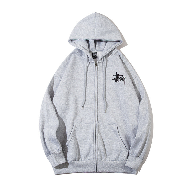 Stussy Hoodie Embroidered Fleece Fashion Cardigan Zip Hoodie