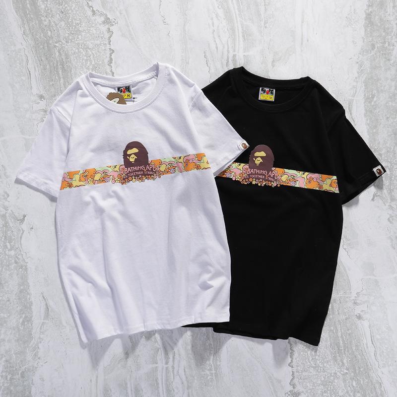 Bathing Ape T-Shirt Summer Casual Straight White Short Sleeve Cotton Round Neck T-shirt