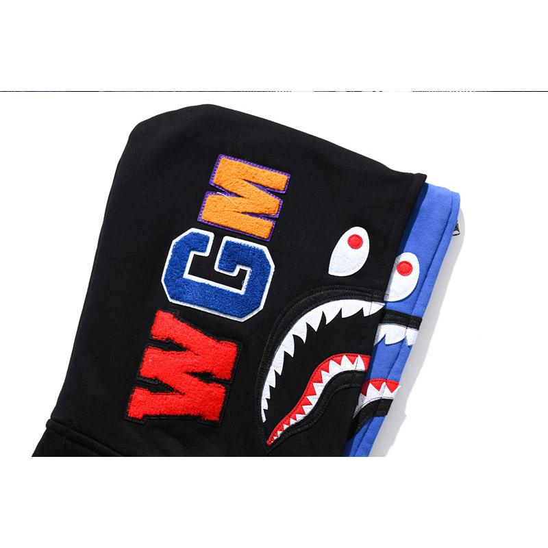 Bathing Ape Jacket Autumn and Winter Solid Color Blue Pink Double Hood Sweater Men and Women Zipper Fleece Padded Coat