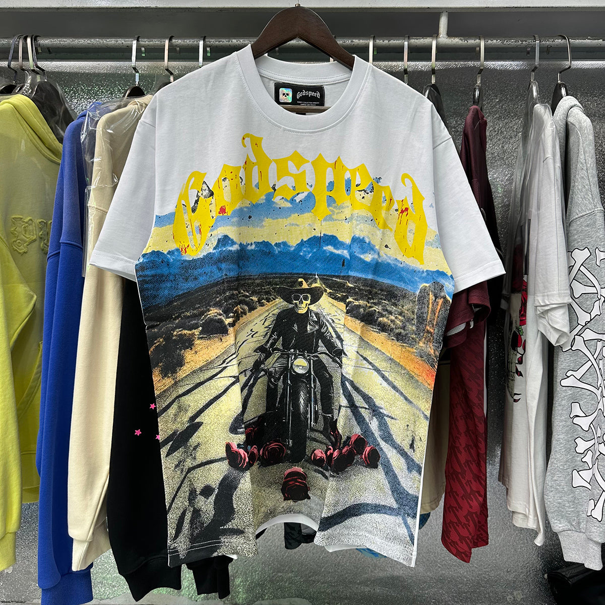 Godspeed T-shirts Knight Rose Print Cotton Casual Short Sleeve Men and Women